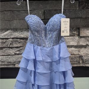 Sherri Hill Periwinkle Lace Ruffle Dress